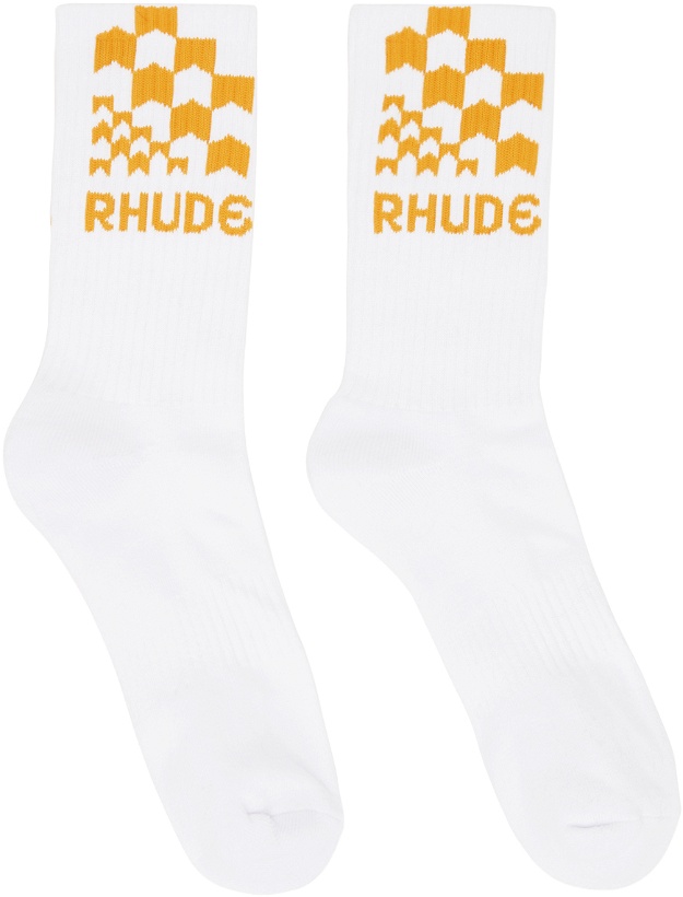 Photo: Rhude White & Yellow Racing Check Socks