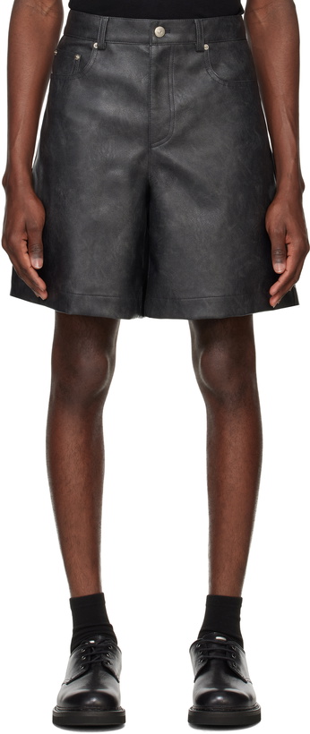 Photo: System Black Lined Faux-Leather Shorts