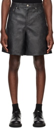 System Black Lined Faux-Leather Shorts