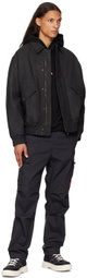 Hugo Black Pointed Collar Leather Bomber Jacket