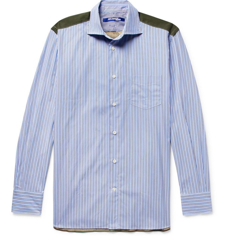 Photo: Junya Watanabe - Panelled Cotton-Poplin and Camouflage-Print Ripstop Shirt - Men - Blue