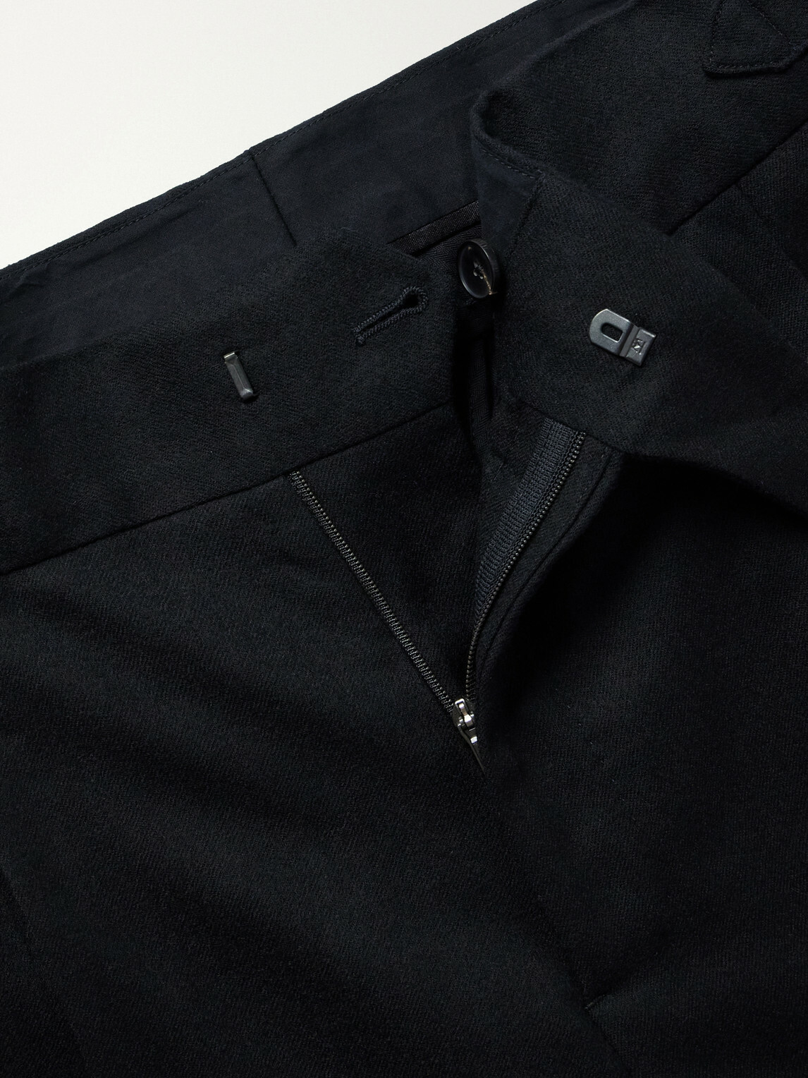 Mr P. - Tapered Pleated Wool-Flannel Suit Trousers - Black