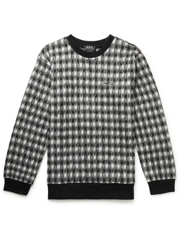 Photo: A.P.C. - Heidi Logo-Embroidered Checked Brushed-Fleece Sweatshirt - Black