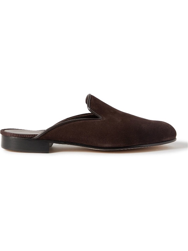 Photo: George Cleverley - Leather-Trimmed Suede Backless Loafers - Brown