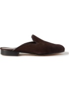George Cleverley - Leather-Trimmed Suede Backless Loafers - Brown