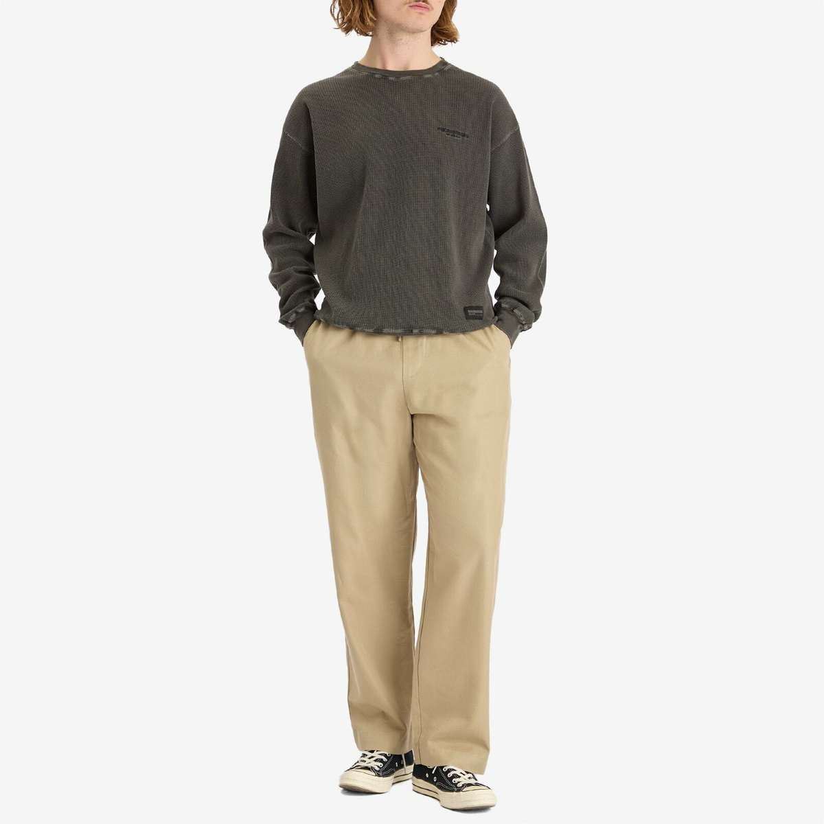 Neighborhood Men's Pigment Dyed Waffle Sweatshirt in Black