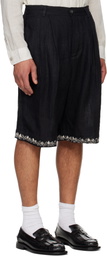 Kartik Research Black Linen Pleated Shorts