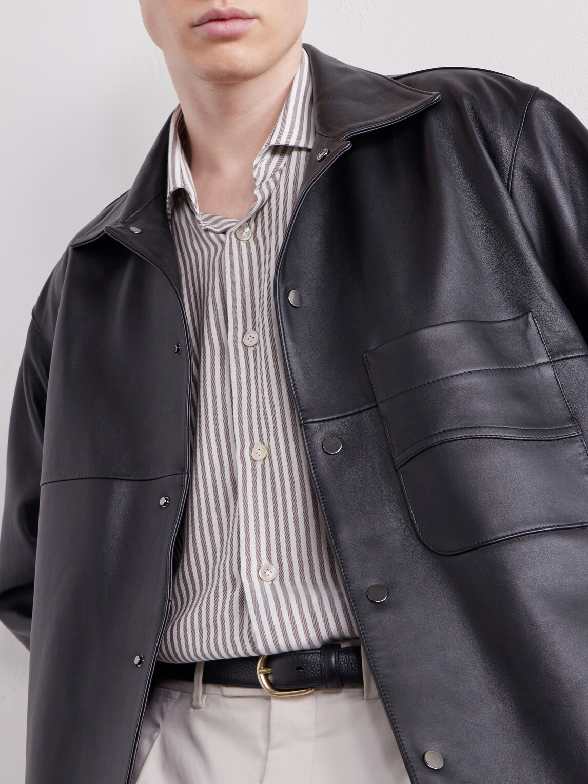Eleventy - Striped Lyocell and Cotton-Blend Shirt - Brown