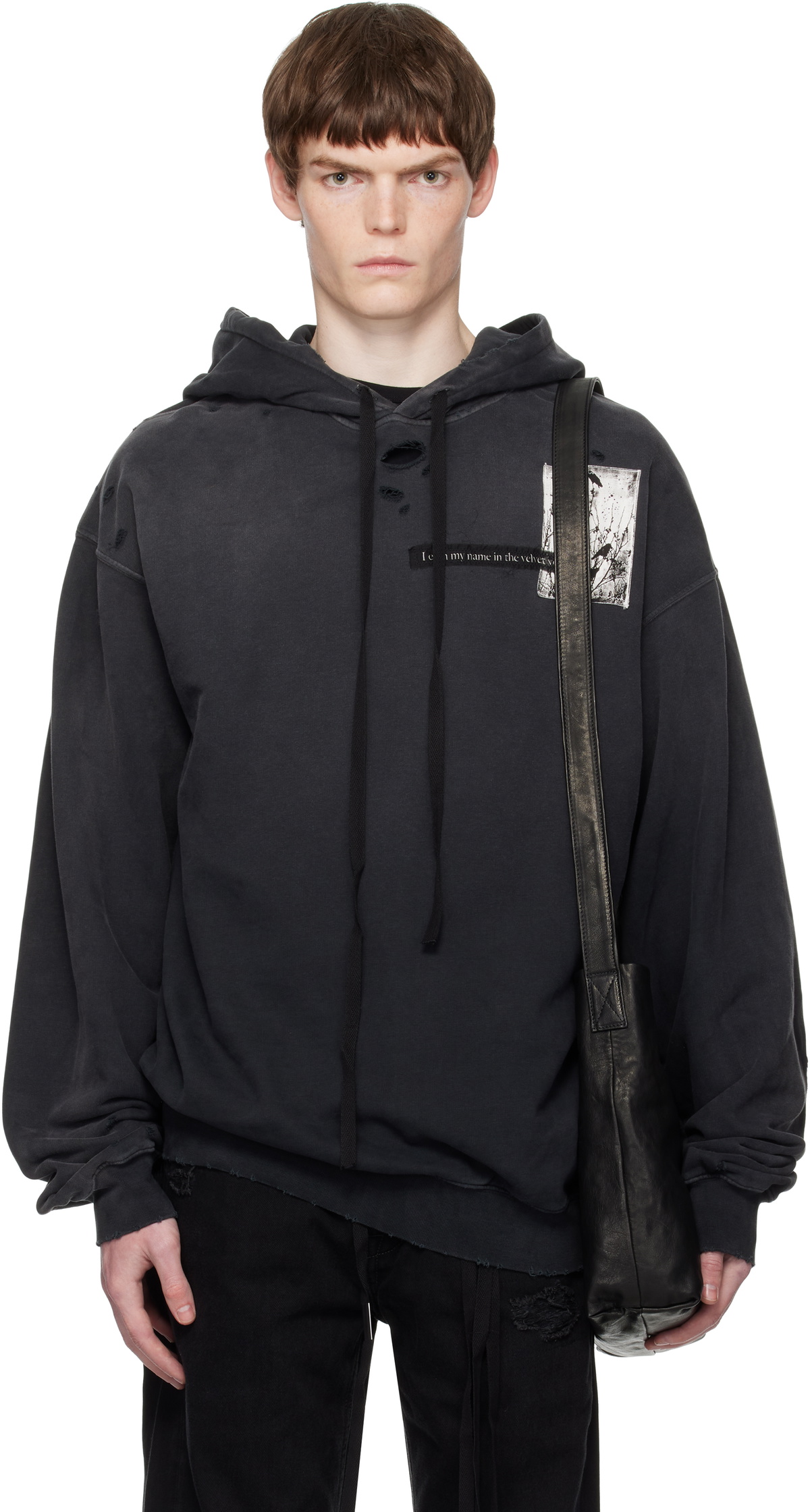 Ann Demeulemeester Black Cotton Hoodie Ann Demeulemeester