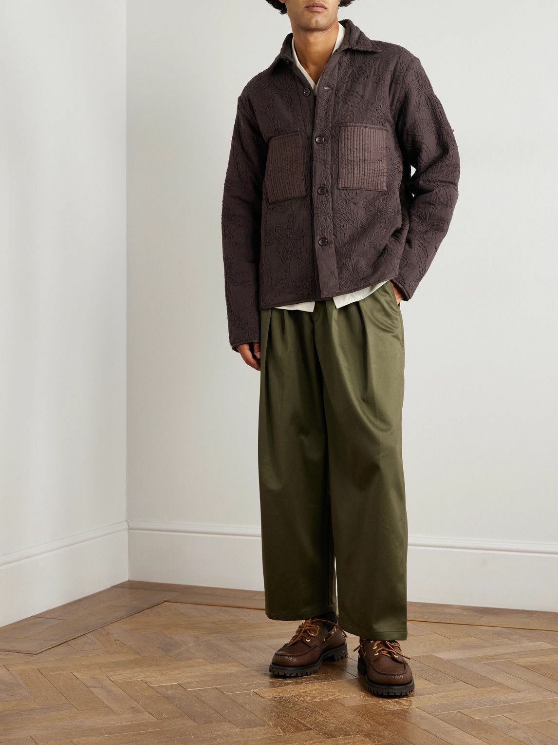 Kardo - Wynton Embroidered Cotton and Hemp-Blend Overshirt - Brown