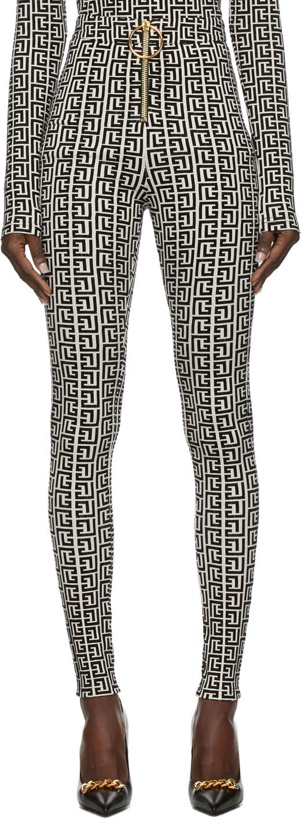 Photo: Balmain Black & White Flocked Monogram Leggings