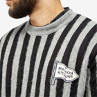 Maison Kitsuné Men's Flag Logo Intarsia Stripe Knit in Black/Stone
