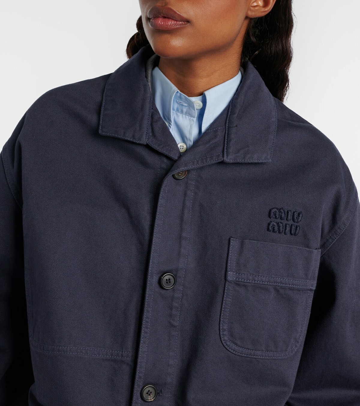 Miu Miu Leather-trimmed oversized cotton gabardine jacket