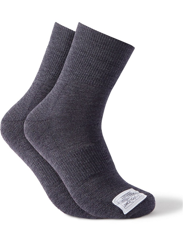 Photo: Visvim - Two-Pack Sport Achilles Logo-Appliquéd Ribbed Cotton-Blend Socks - Gray