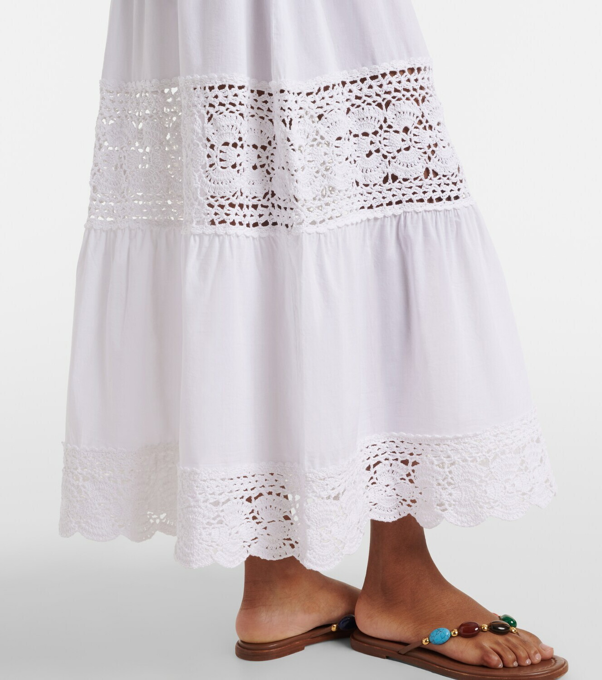 Anna Kosturova Filigree crochet-trimmed cotton midi skirt