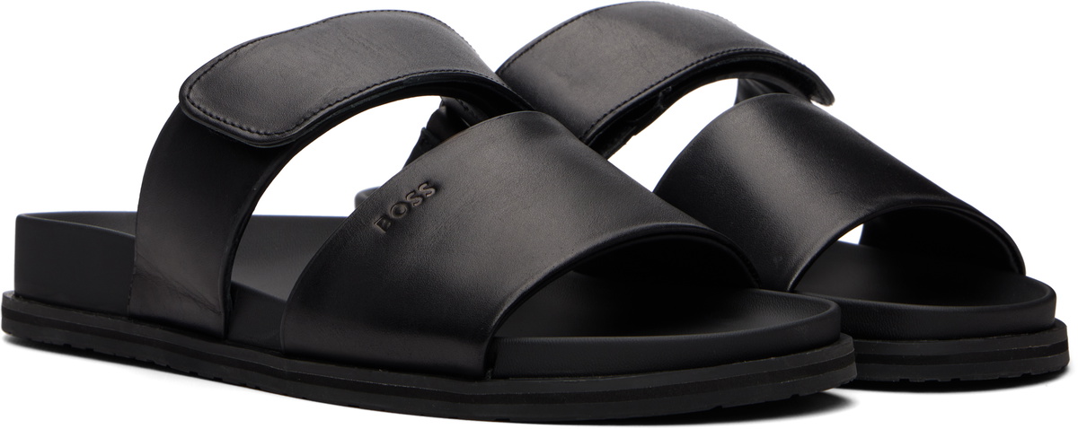 BOSS Black Leather Slides