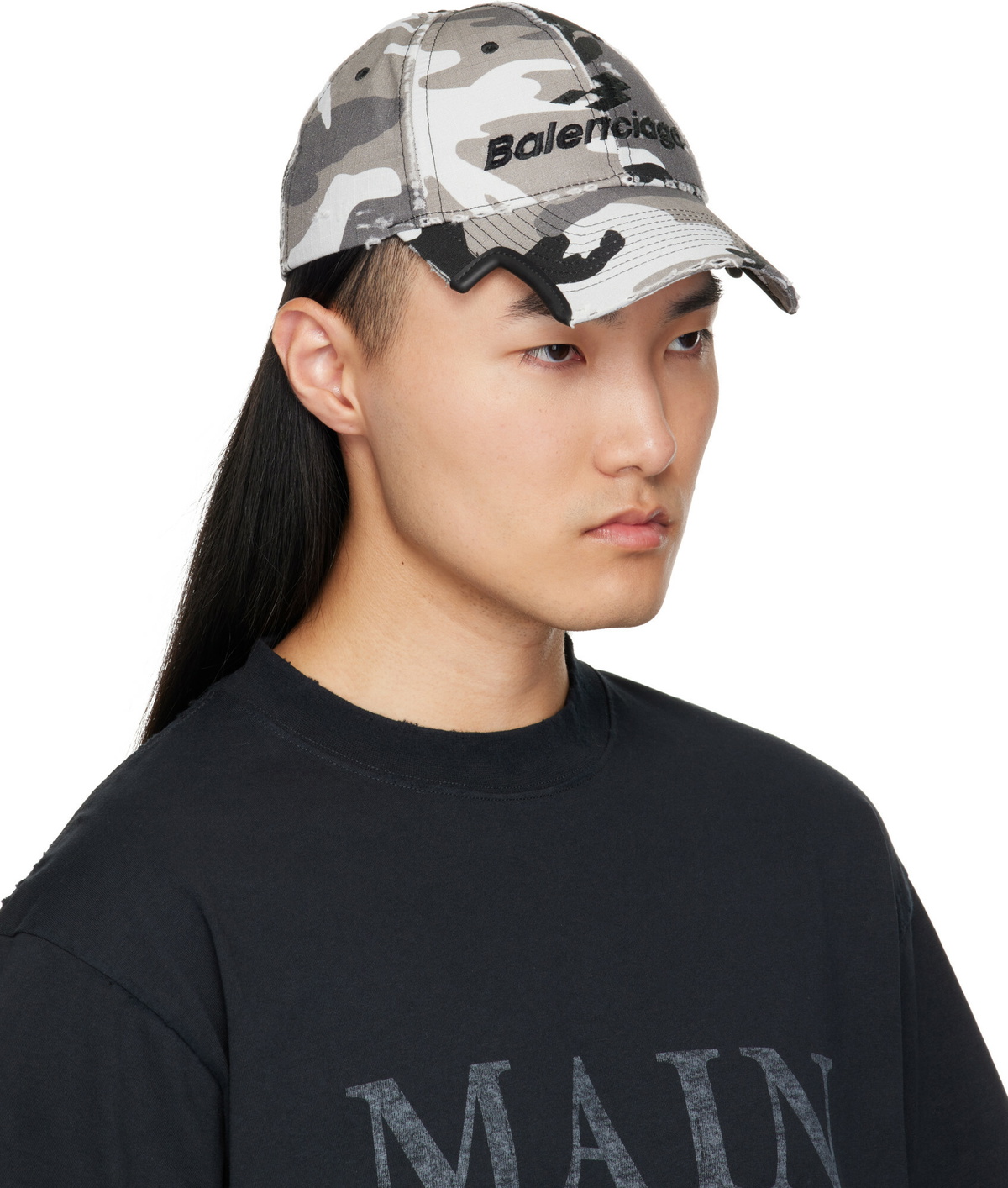 Balenciaga Gray & Black Camo Cotton Ripstop Cap