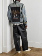 AMIRI - Vintage Pegasus Embellished Distressed Paint-Splattered Denim Trucker Jacket - Blue