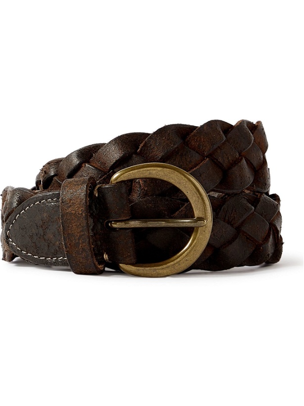 Photo: RRL - 3cm Distressed Woven Leather Belt - Brown