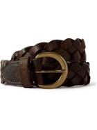 RRL - 3cm Distressed Woven Leather Belt - Brown