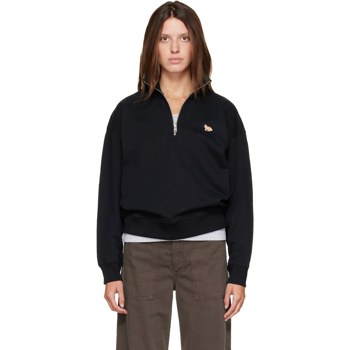 Maison Kitsuné Black Baby Fox Half Zipped Sweatshirt