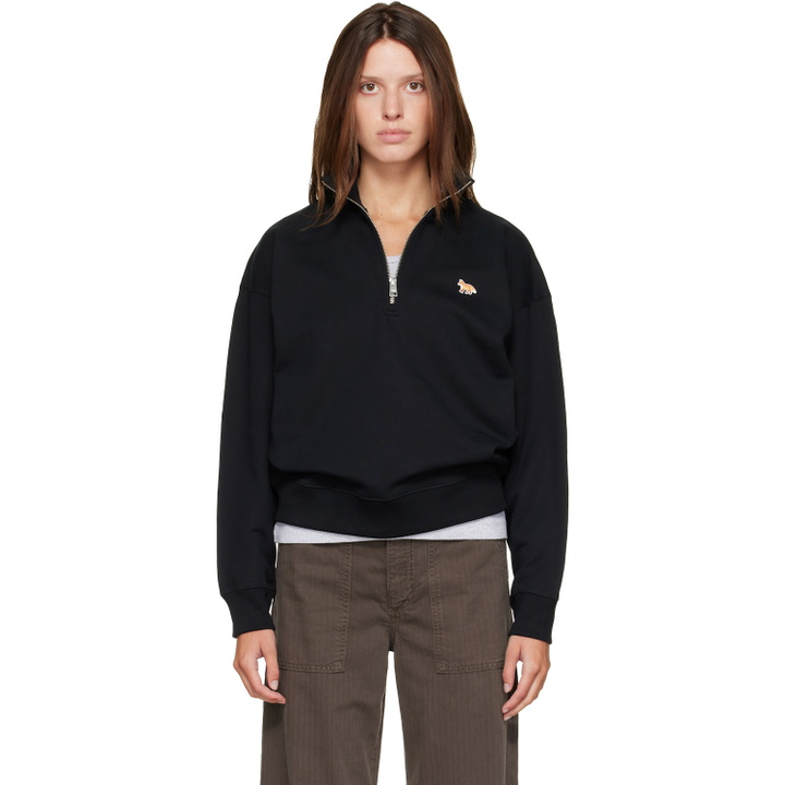 Photo: Maison Kitsuné Black Baby Fox Half Zipped Sweatshirt