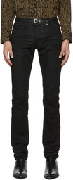 Saint Laurent Black Oily Coated Slim-Fit Jeans