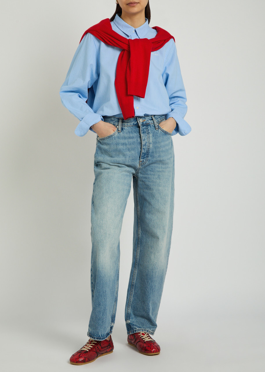 Mother The Bestie Logo-embroidered Cotton Shirt Light Blue