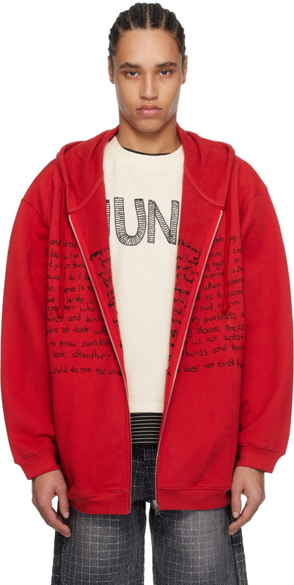Photo: Glass Cypress Red Zip Up Swirly Text Hoodie