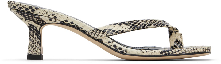 Photo: Aeyde Off-White & Black Wilma Leather Thong Heeled Sandals