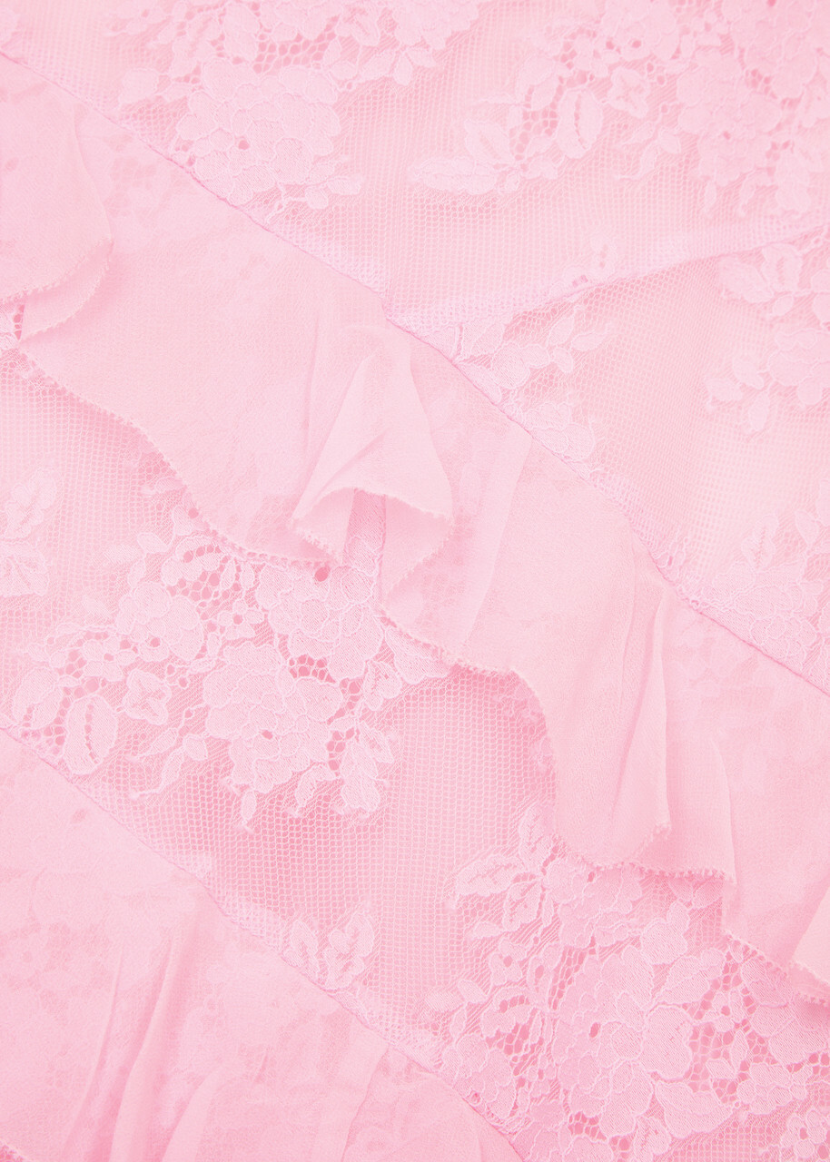 Rose Fabric Long Tail Stone Detailed Special Day Dress