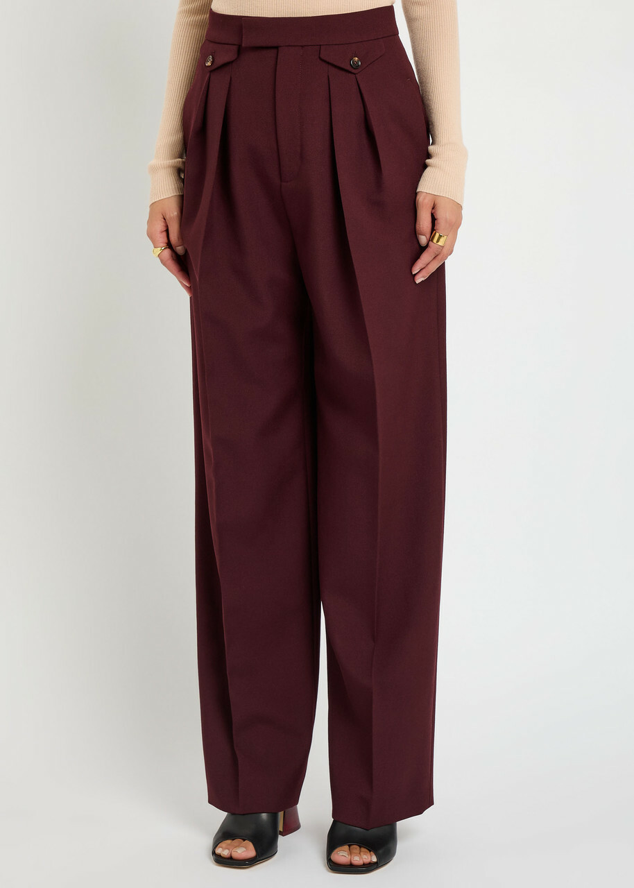 Chloe Pleated Straight-leg Wool Trousers Purple