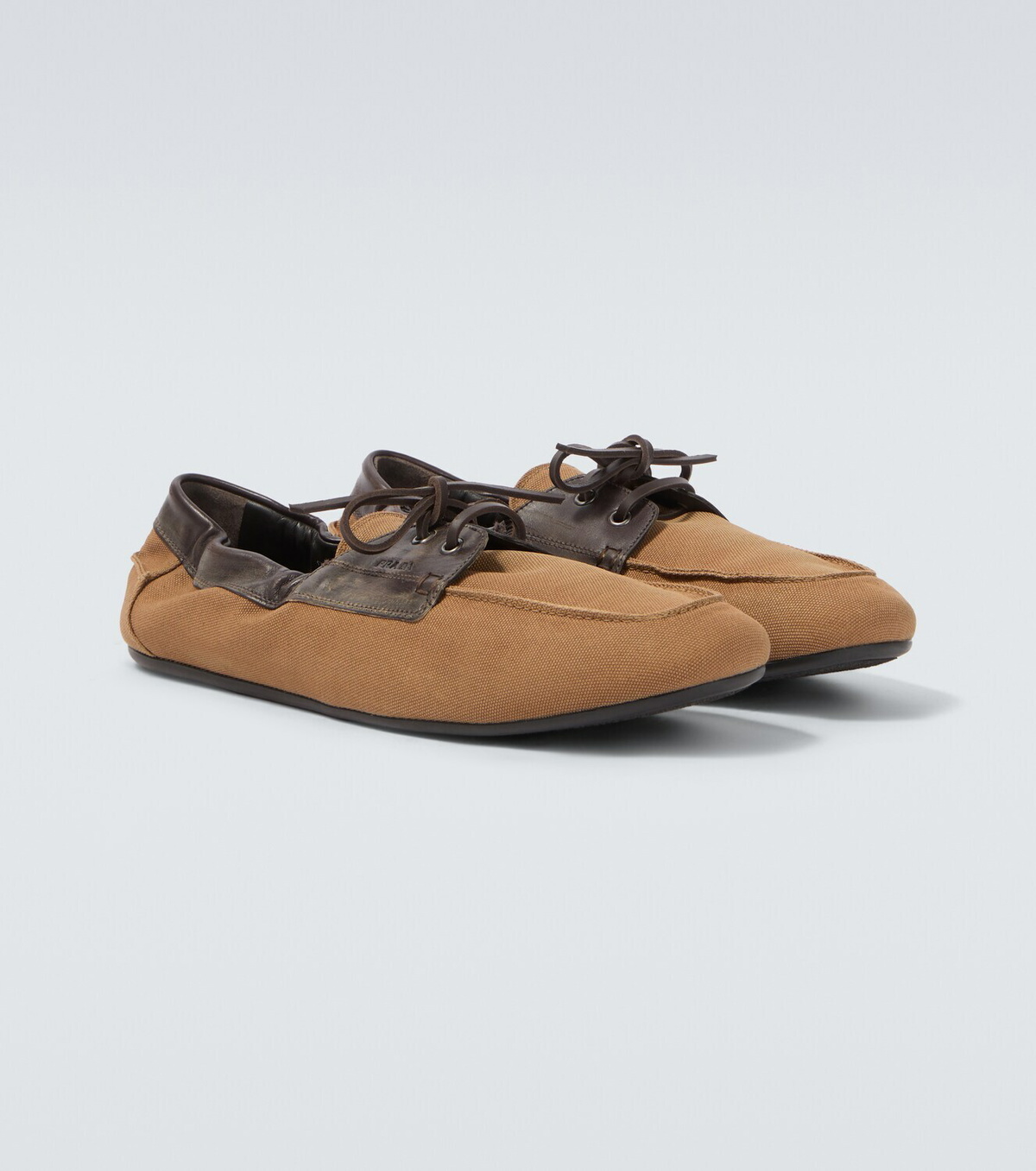 Prada Shuffle leather-trimmed canvas boat shoes