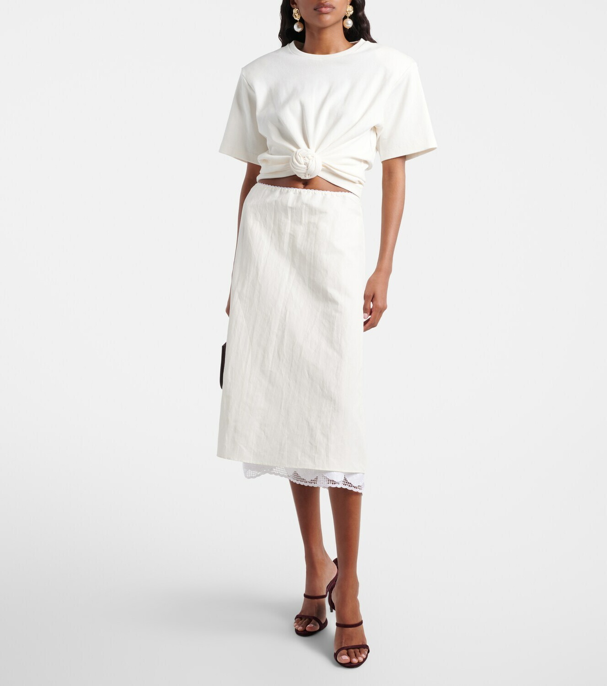 Magda Butrym Lace-trimmed silk-blend midi skirt
