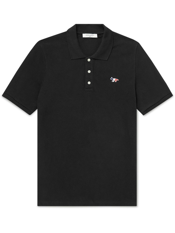 Photo: Maison Kitsuné - Logo-Appliquéd Cotton-Piqué Polo Shirt - Black