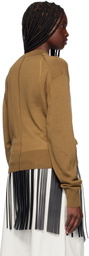 RECTO Tan Crewneck Sheer Knit Cardigan