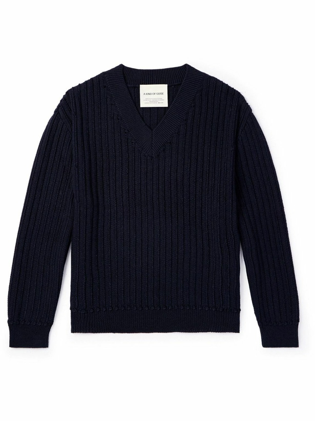 Photo: A Kind Of Guise - Saimir Ribbed Merino Wool and Silk-Blend Sweater - Blue