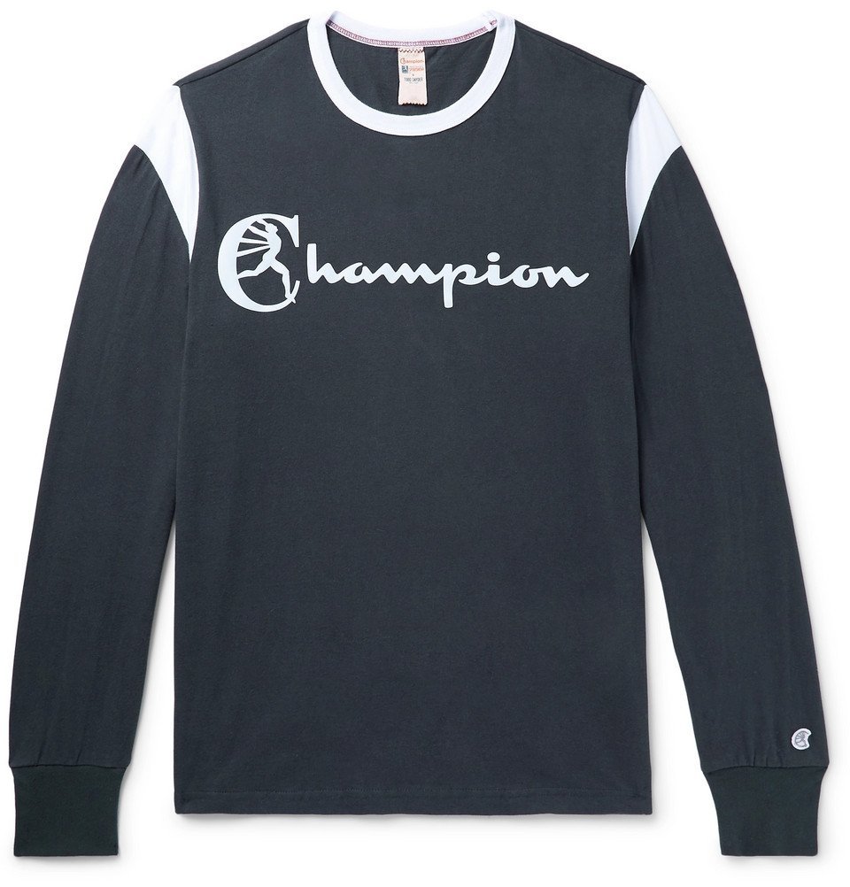 Todd Snyder Champion - Logo-Print Cotton-Jersey T-Shirt - Midnight blue