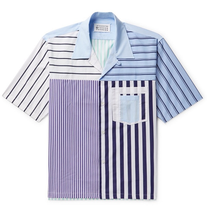 Photo: Maison Margiela - Camp-Collar Striped Cotton-Poplin Shirt - Men - Blue