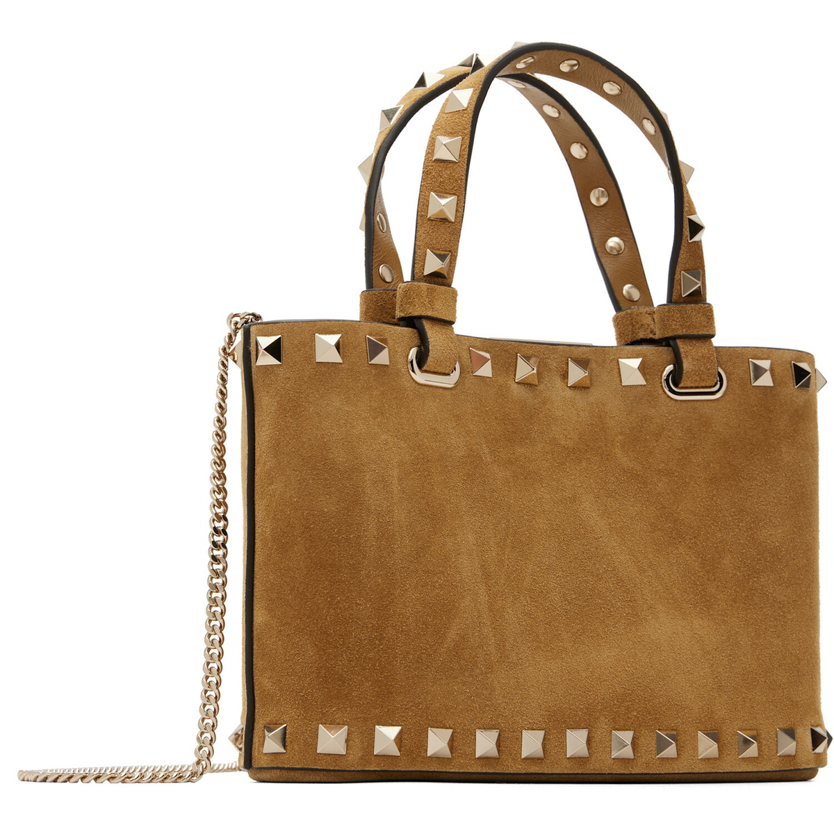 Valentino Garavani Tan Rockstud Mini Suede Shopping Tote