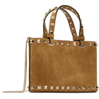 Valentino Garavani Tan Rockstud Mini Suede Shopping Tote