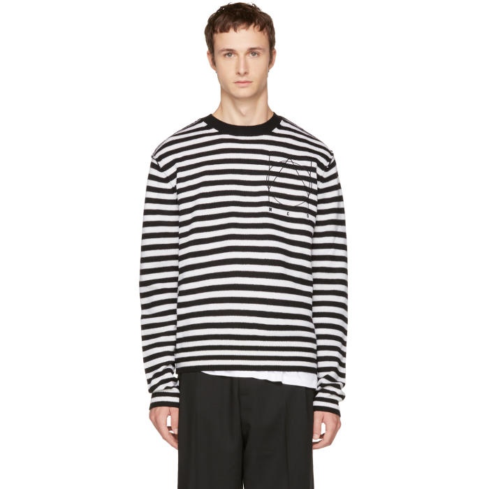 Photo: McQ Alexander McQueen Black and White Striped Glyph Logo Sweater