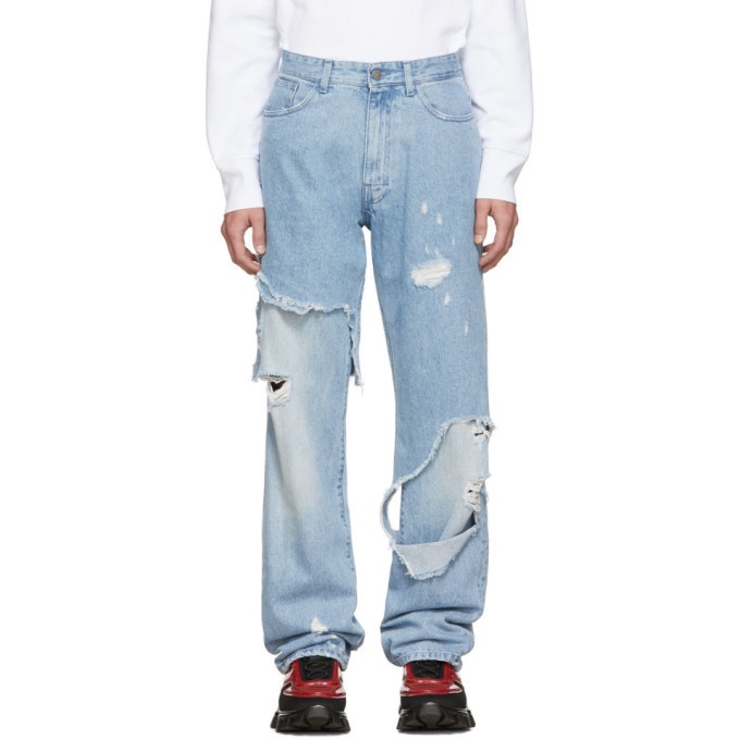 Photo: Raf Simons Blue Destroyed Relaxed-Fit Jeans