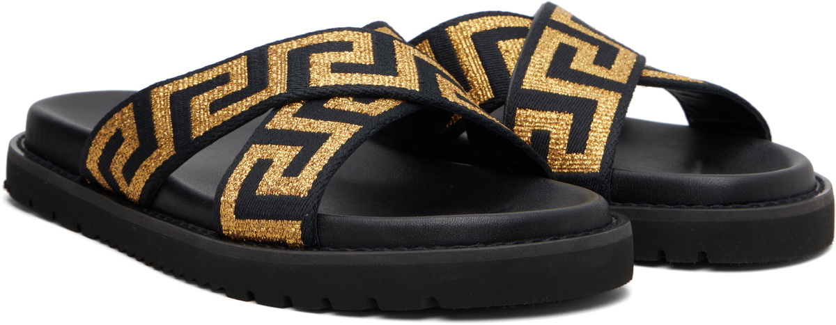 Versace Black Jacquard Nappa Sandals