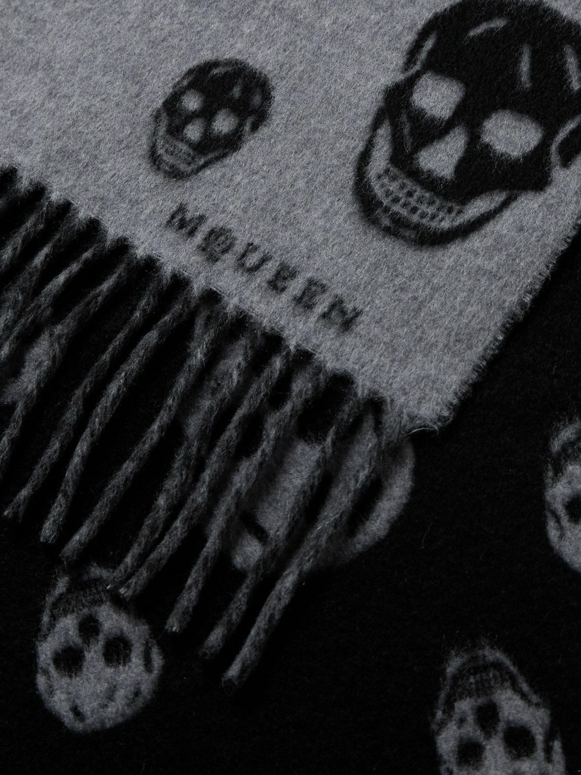 McQueen - Fringed Intarsia-Knit Wool and Cashmere-Blend Scarf