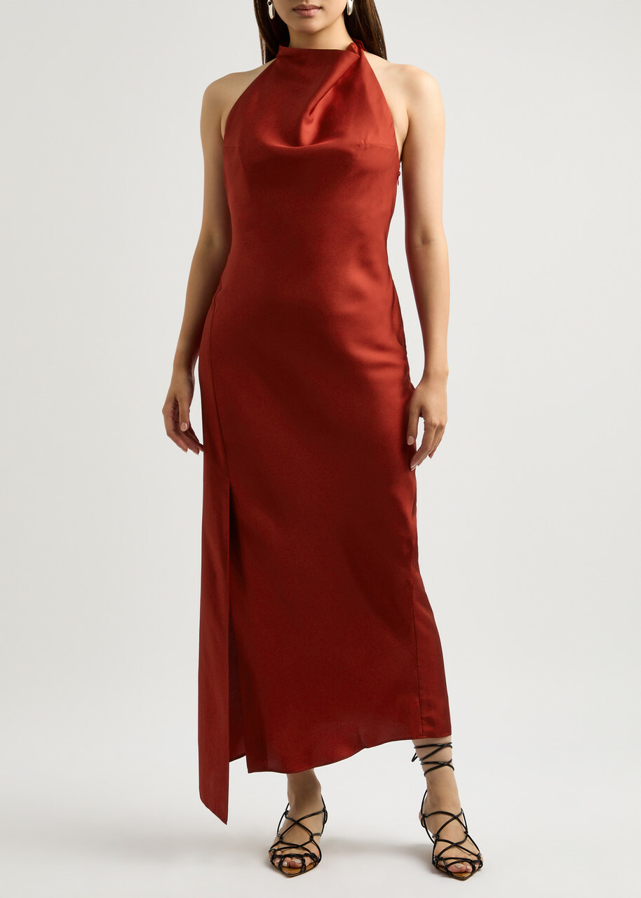 Rohe Halterneck Silk-satin Maxi Dress Red Rhe
