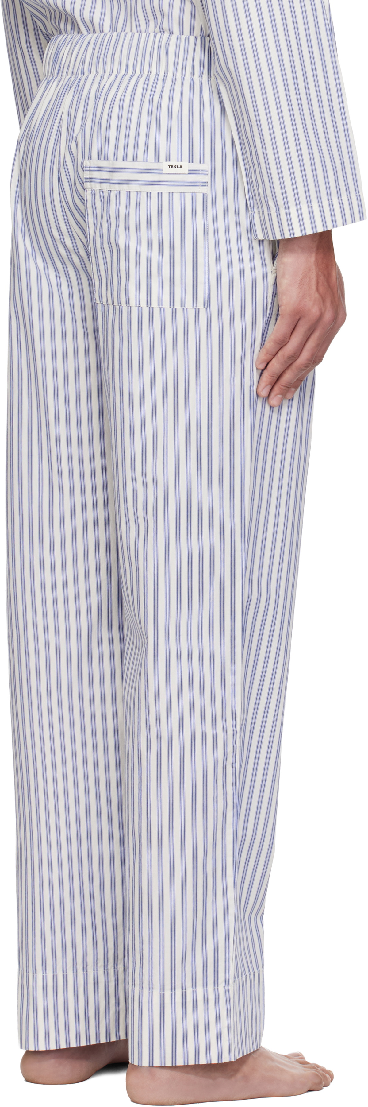 Tekla White & Blue Poplin Pyjama Pants