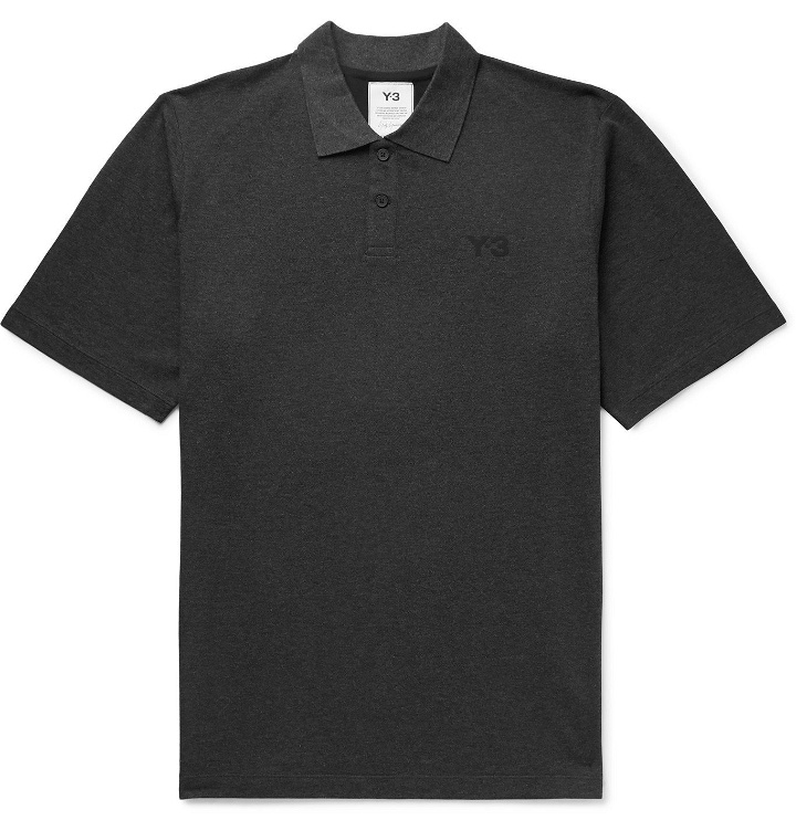 Photo: Y-3 - Logo-Print Cotton-Piqué Polo Shirt - Gray