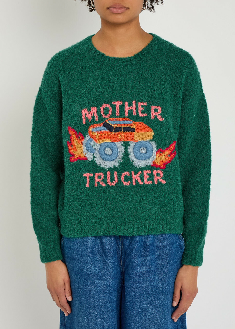Mother The Jumper Embroidered Brushed Bouclé Jumper Navy