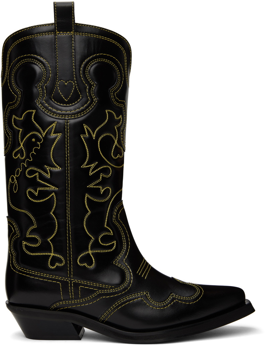 ■Ganni■ Embroidered Western Boots Black Yellow ★大人気 